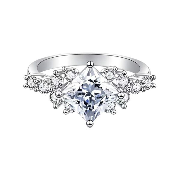 Sterling Silver Square Four Prong 2 Carat Moissanite Ring - Image 3