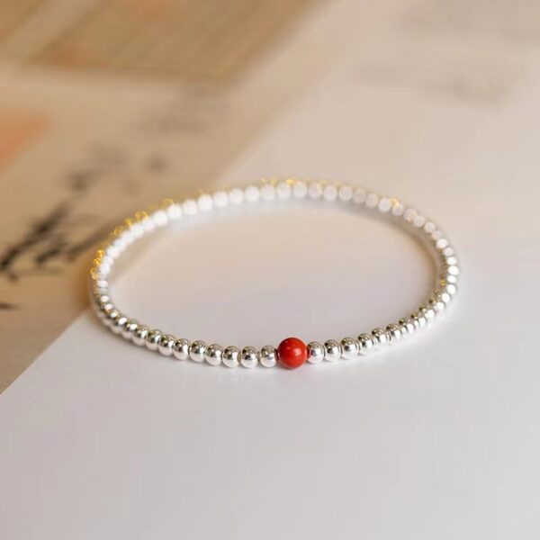 990 Pure Silver Cinnabar Good Luck Bead Bracelet