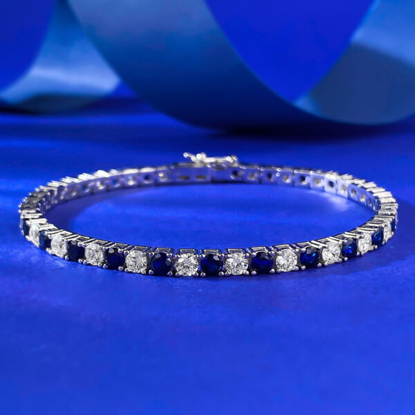 Sterling silver bracelet with royal blue diamonds