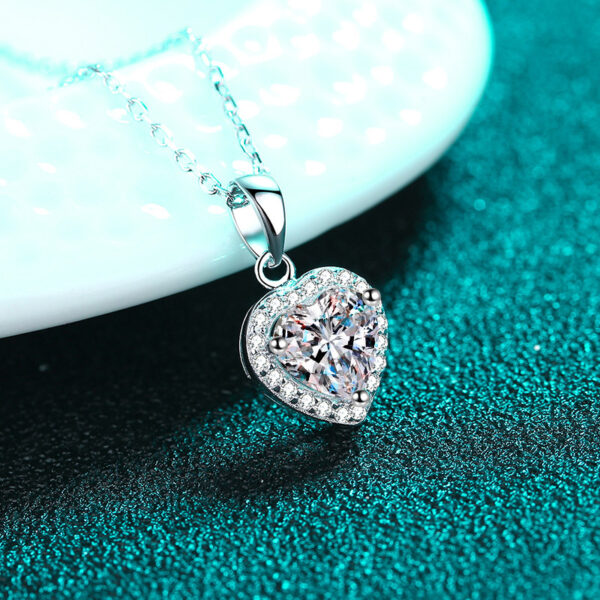 Sterling Silver Heart Necklace with Dazzling Moissanite - Image 4