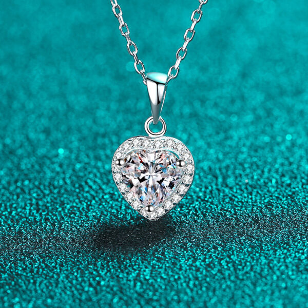 Sterling Silver Heart Necklace with Dazzling Moissanite - Image 2