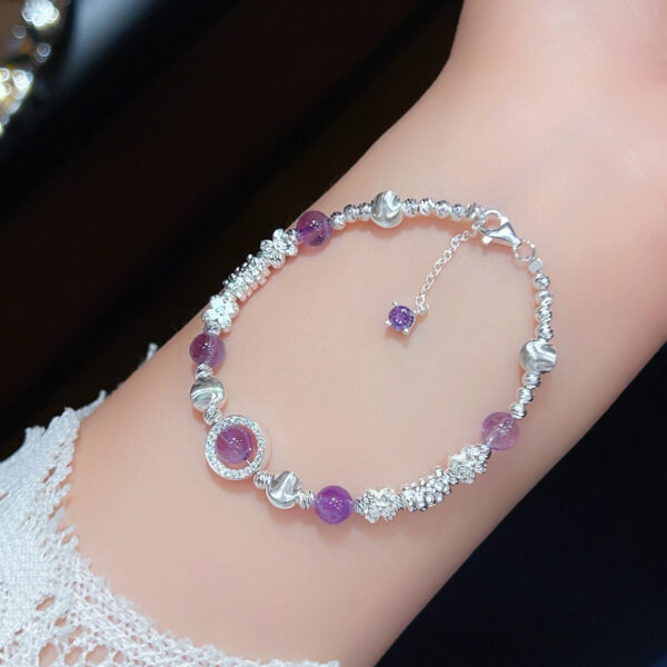 Fresh and luxurious purple star inlaid stone imitation cat's eye s925 sterling silver bracelet