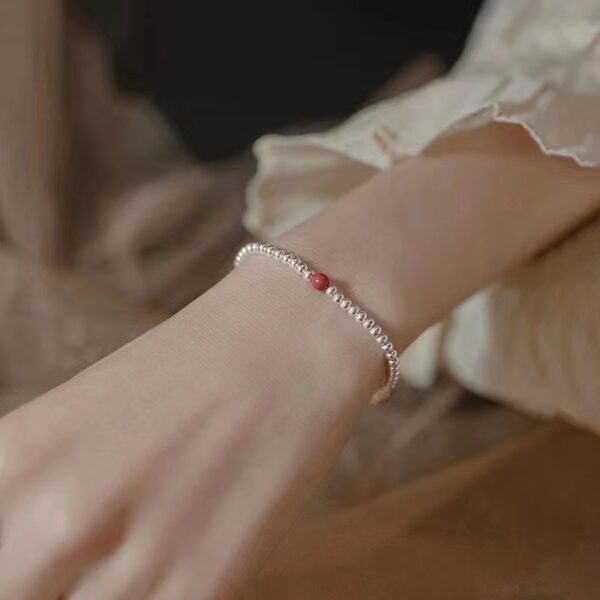 990 Pure Silver Cinnabar Good Luck Bead Bracelet - Image 2