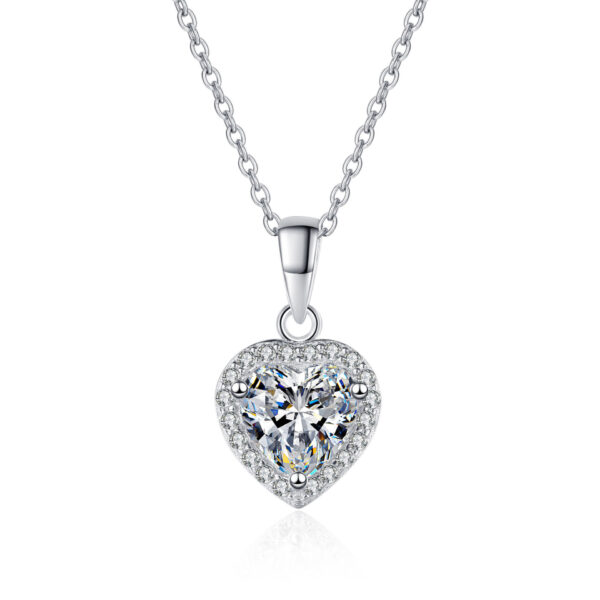 Sterling Silver Heart Necklace with Dazzling Moissanite
