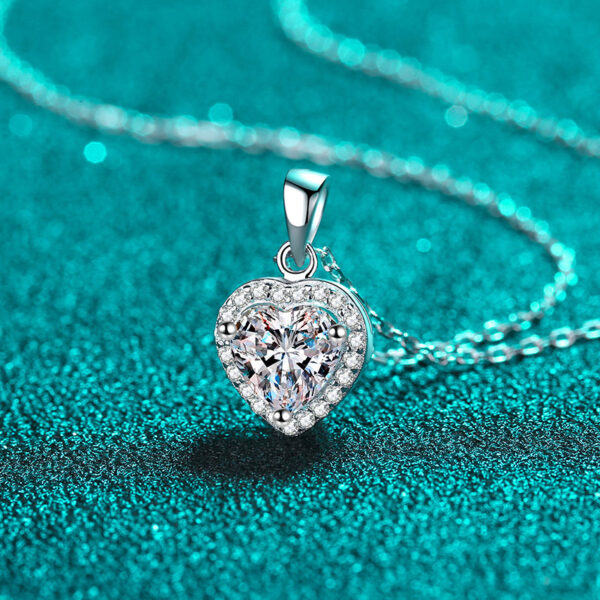 Sterling Silver Heart Necklace with Dazzling Moissanite - Image 3
