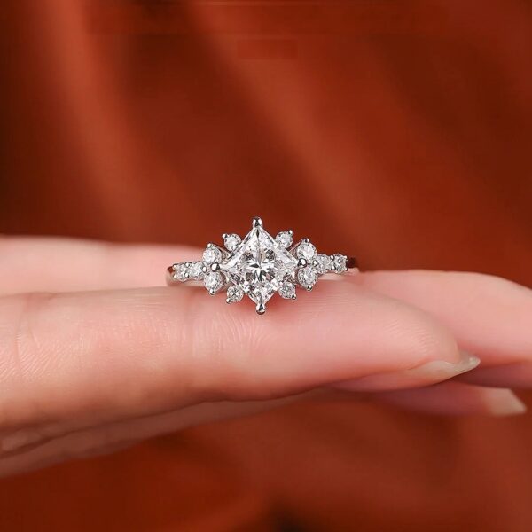 Sterling Silver Square Four Prong 2 Carat Moissanite Ring - Image 6
