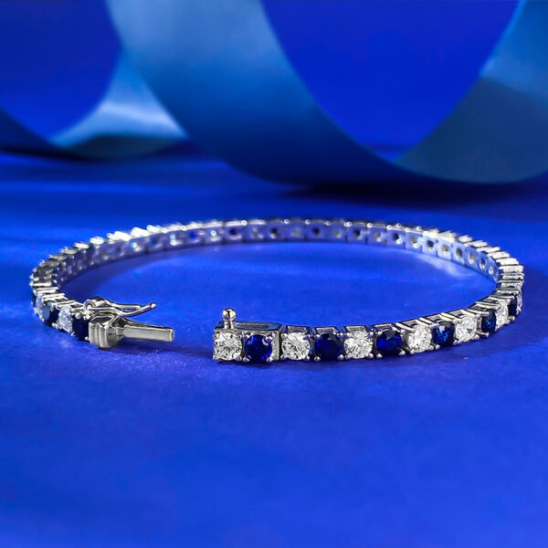 Sterling silver bracelet with royal blue diamonds - Image 4