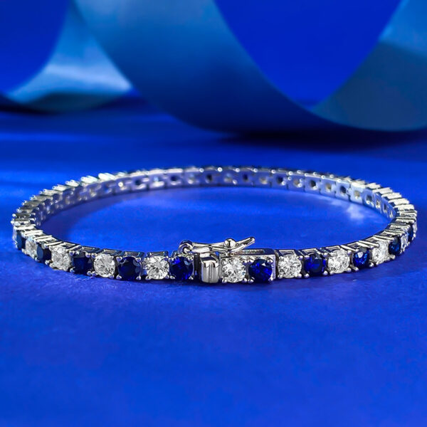 Sterling silver bracelet with royal blue diamonds - Image 2