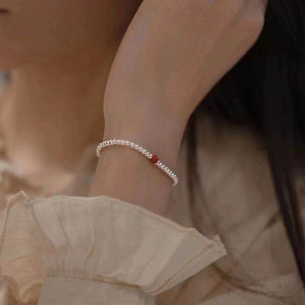 990 Pure Silver Cinnabar Good Luck Bead Bracelet - Image 5