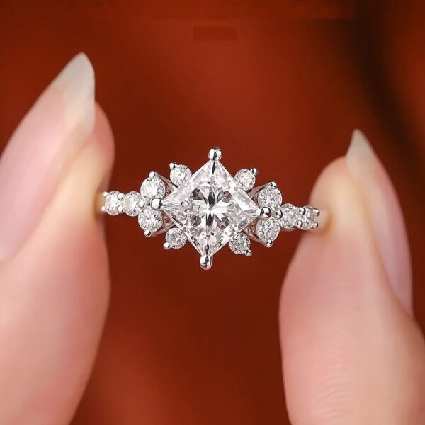 Sterling Silver Square Four Prong 2 Carat Moissanite Ring